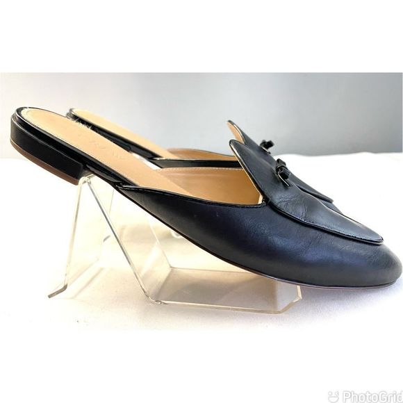 J. Crew Piped Loafer Mules in Leather Black Size 8 M Slip On Women’s Shoes - Picture 3 of 10